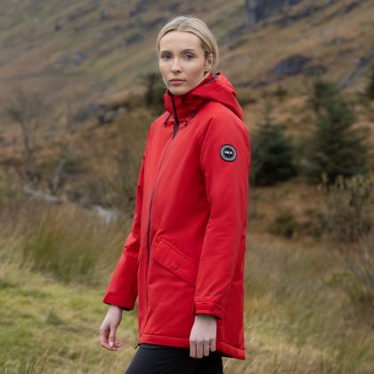 Trespass DLX Womens Waterproof Jacket Isabelle in Red, Front view on mannequin